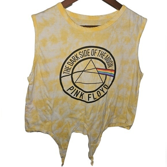 Vintage Style Pink Floyd Dark Side of the Moon Distressed Tie Dye Crop Tank L - Picture 2 of 5